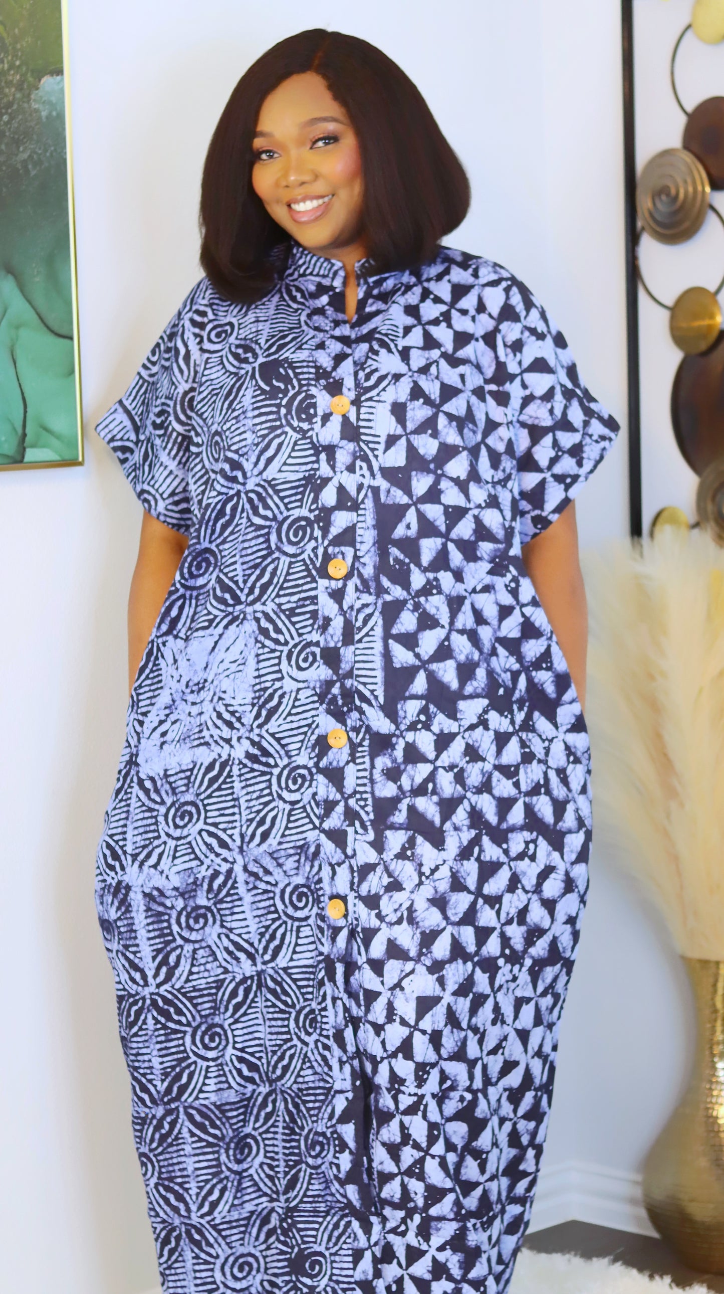 Hameen African print mix match button down Adire Boubou