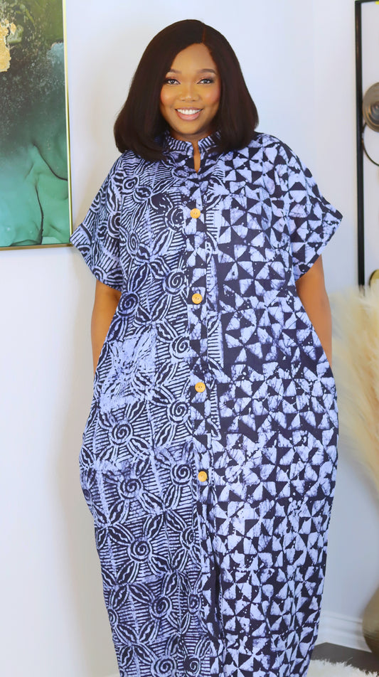 Hameen African print mix match button down Adire Boubou