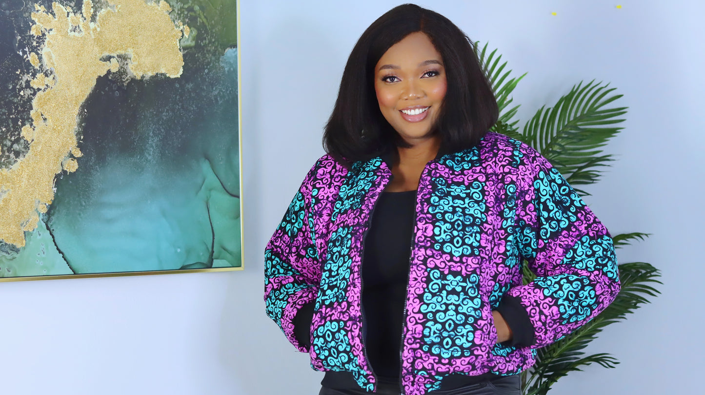 Reversible Bomber African print Ankara Jean Jacket