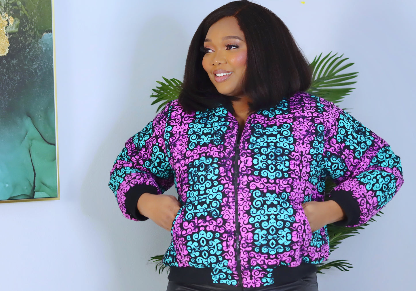 Reversible Bomber African print Ankara Jean Jacket