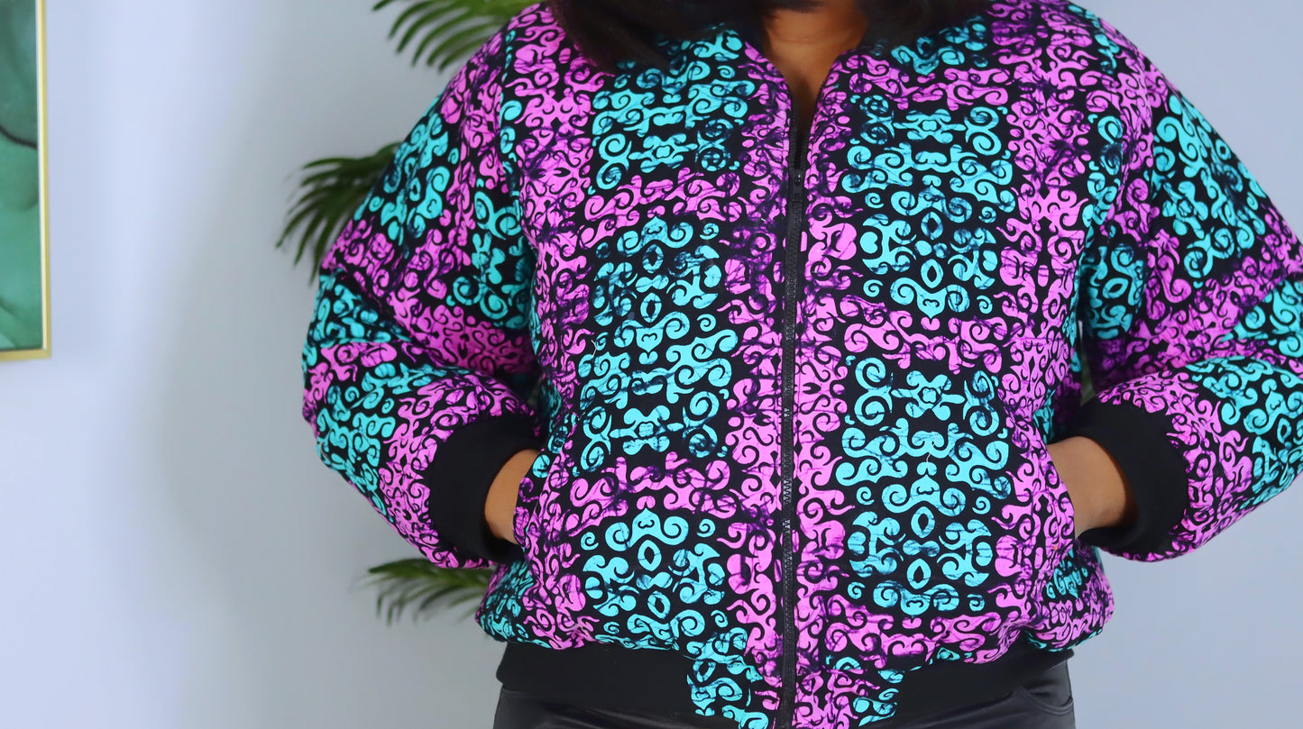 Reversible Bomber African print Ankara Jean Jacket