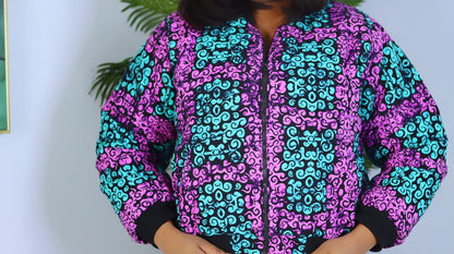 Reversible Bomber African print Ankara Jean Jacket