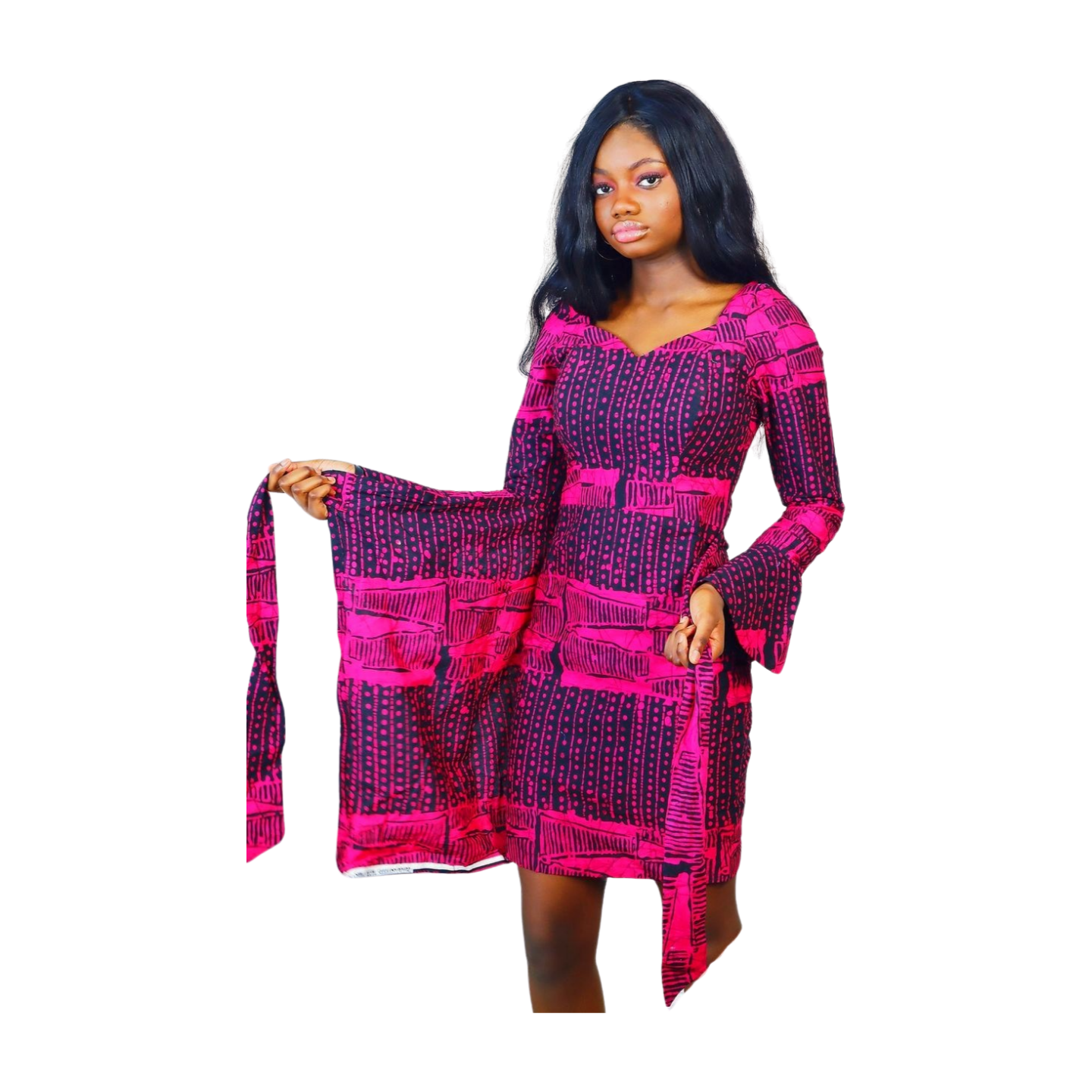 Laanu African print Front wrap dress with Flared sleeves