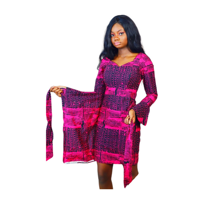 Laanu African print Front wrap dress with Flared sleeves