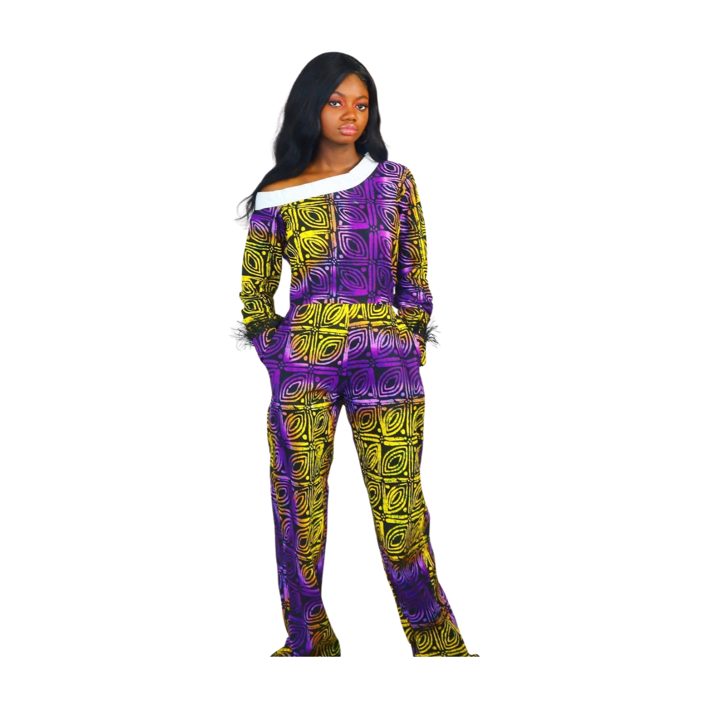 Derin African print  stylish women collared Jumpsuit