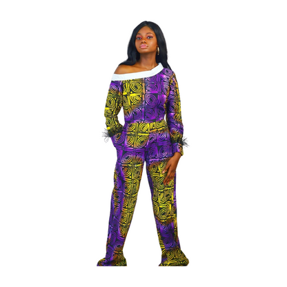 Derin African print  stylish women collared Jumpsuit