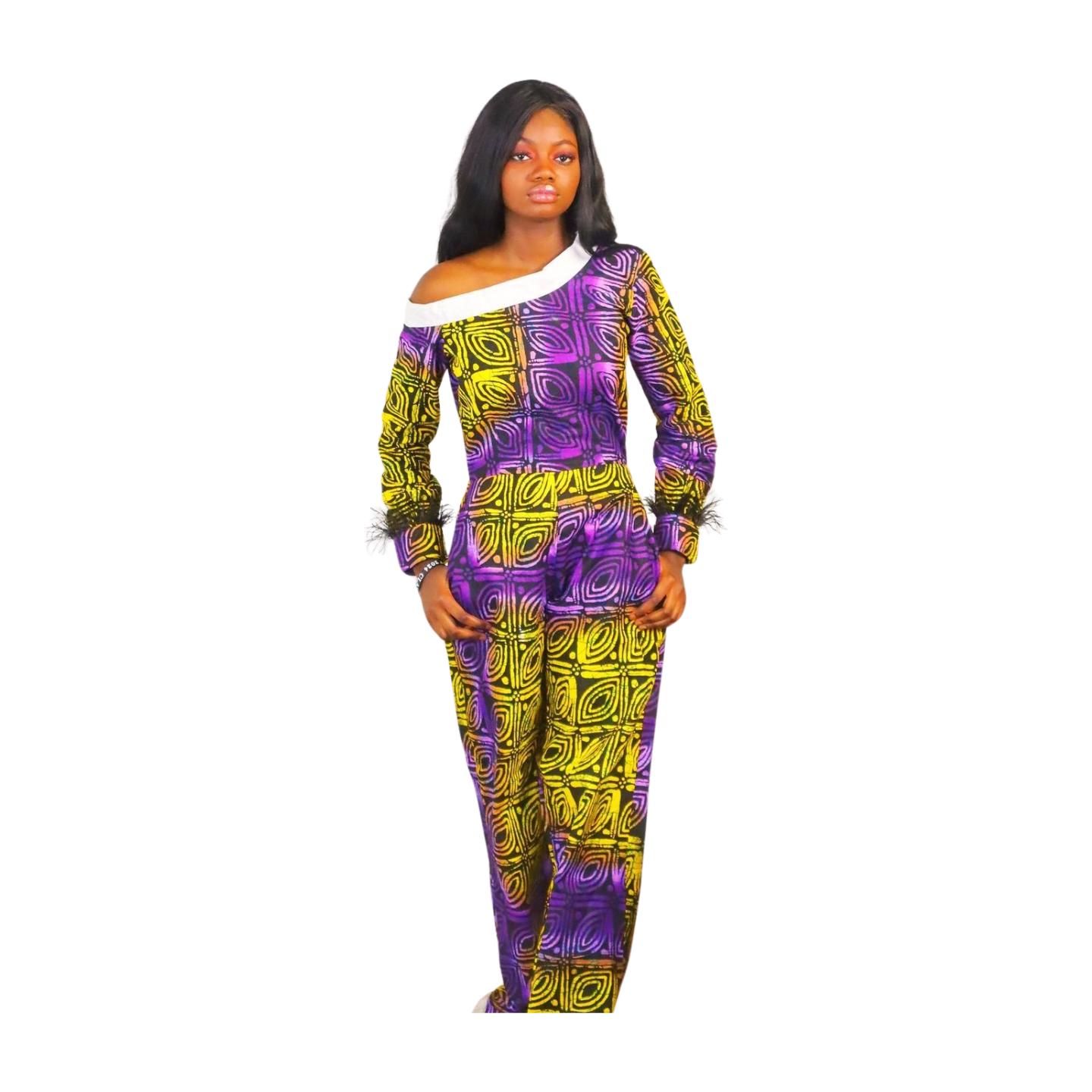 Derin African print  stylish women collared Jumpsuit