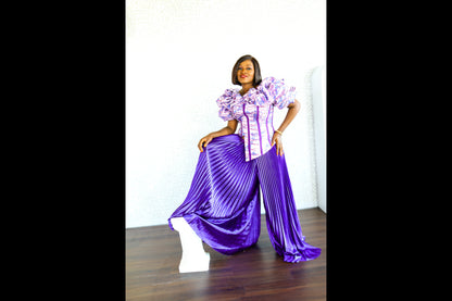 Tomisin Ruffled neckline Victorian corset blouse and plisse pant set