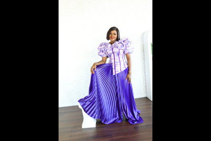 Tomisin Ruffled neckline Victorian corset blouse and plisse pant set