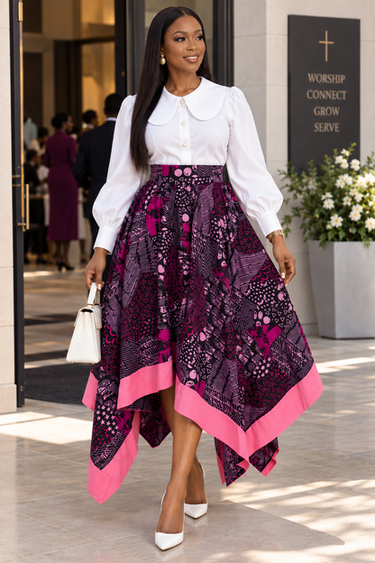 Maya Geometric Batik Handkerchief Midi Skirt