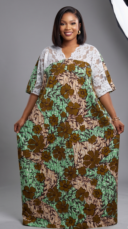 Arewa lace and ankara maxi bubu dress