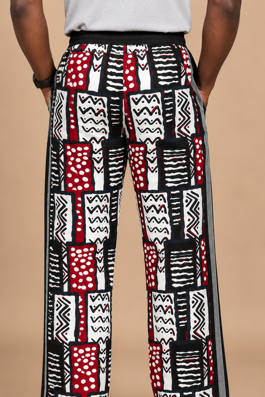 Olufemi Handmade white and black Ankara Cotton Pants | African Print Men's Trousers (Drawstring)