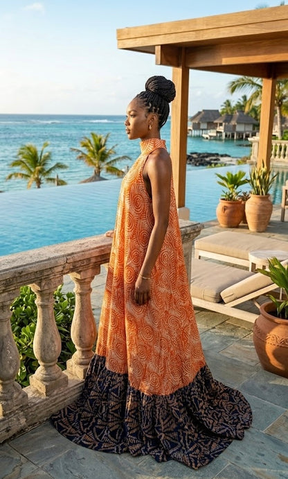Fade adire sleeveless women’s maxi dress