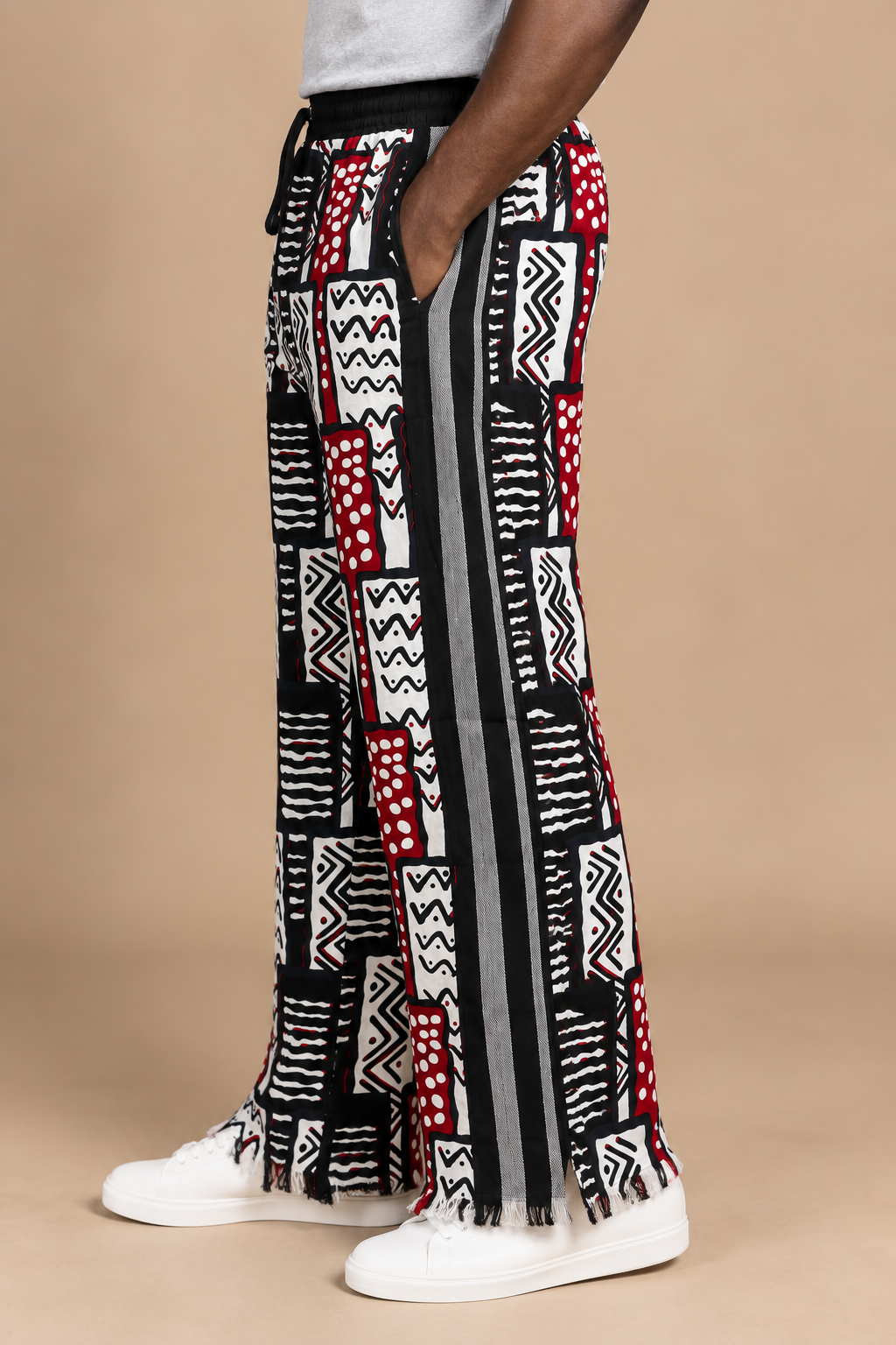Olufemi Handmade white and black Ankara Cotton Pants | African Print Men's Trousers (Drawstring)