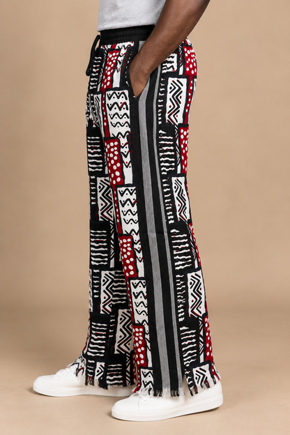 Olufemi Handmade white and black Ankara Cotton Pants | African Print Men's Trousers (Drawstring)