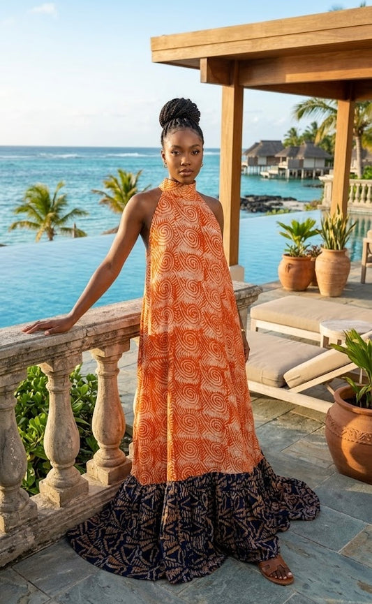 Fade adire sleeveless women’s maxi dress