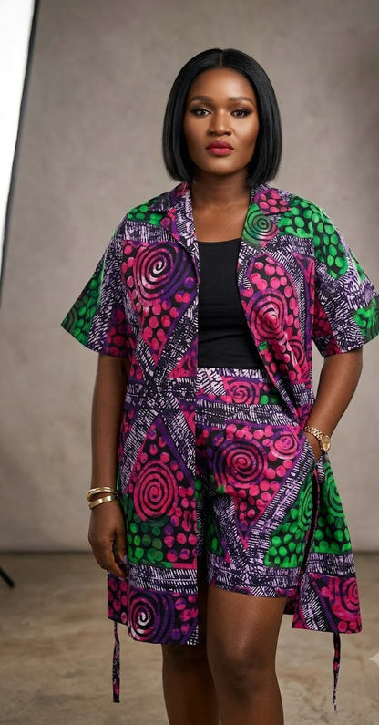 Margaret ankara african print kimono shirt & shorts