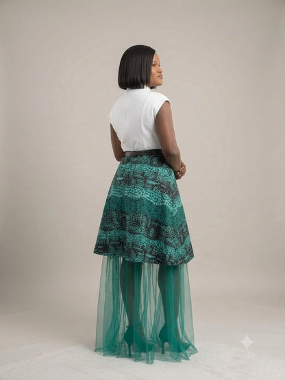 Zuri African Print flared satin net skirt