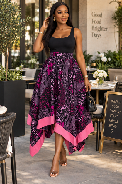 Maya Geometric Batik Handkerchief Midi Skirt