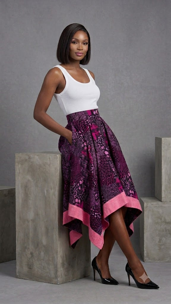 Maya Geometric Batik Handkerchief Midi Skirt