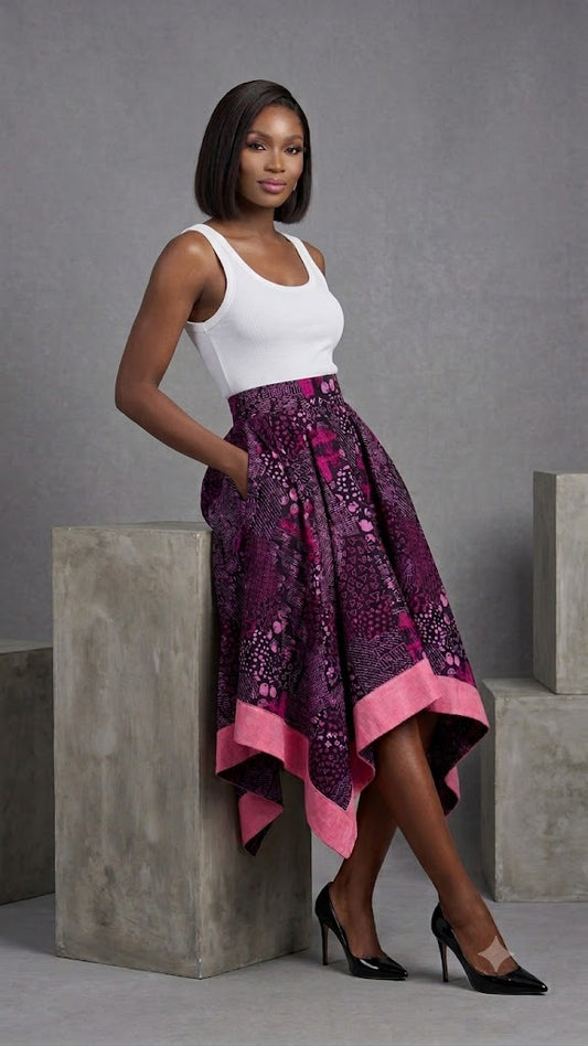 Maya Geometric Batik Handkerchief Midi Skirt