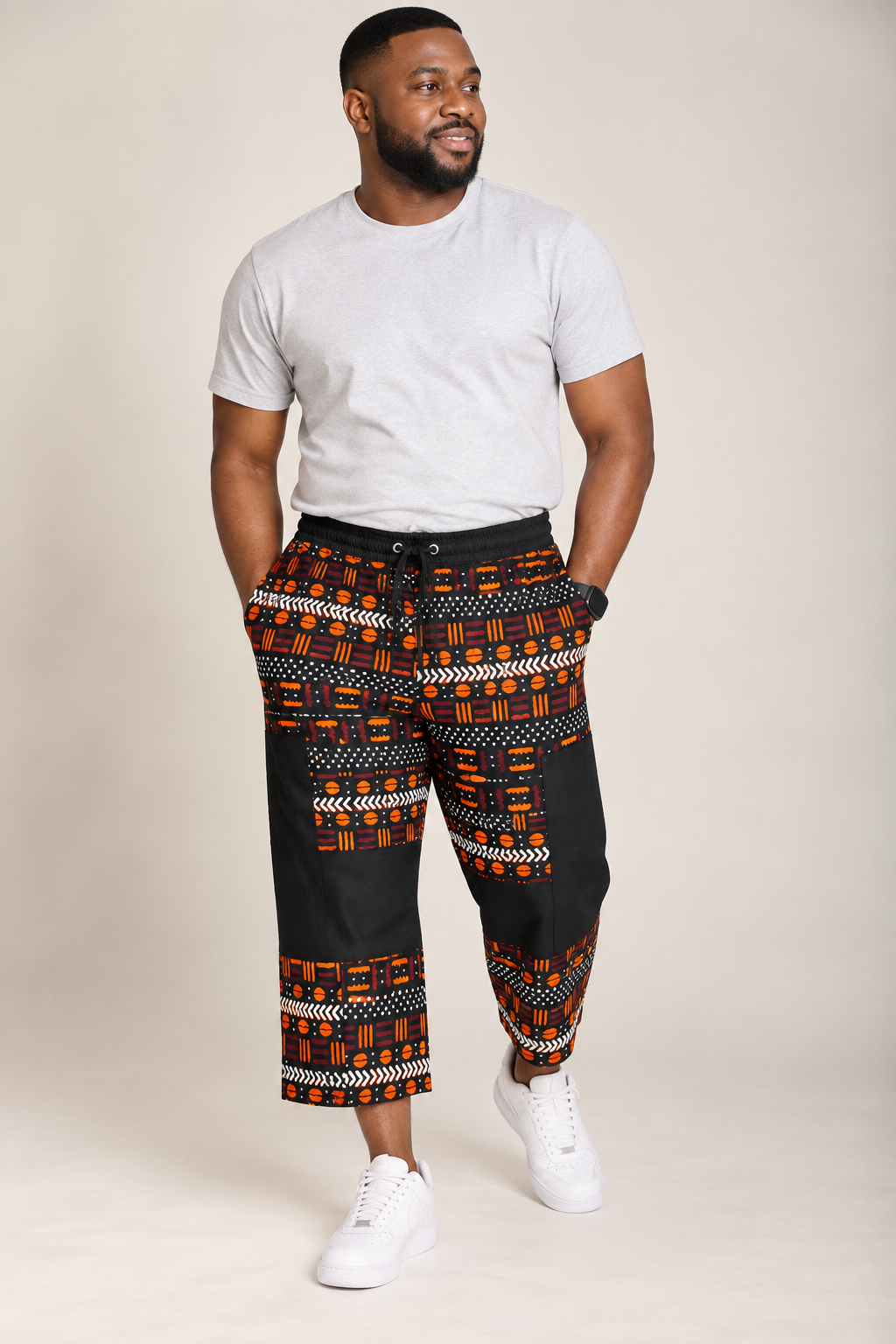 Olufemi Handmade white and black Ankara Cotton Pants | African Print Men's Trousers (Drawstring) (Copy)