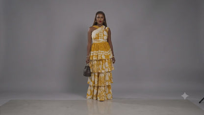 Golden Bloom Tiered Statement Dress (yellow)