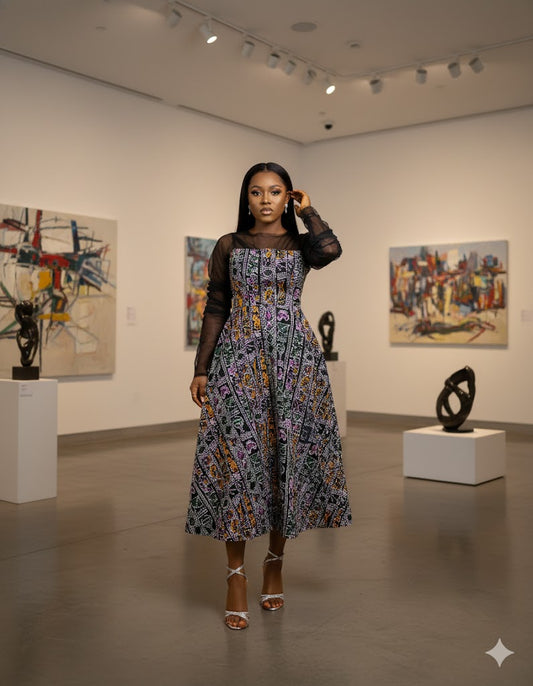 Adanna African print flared cut out dress for women