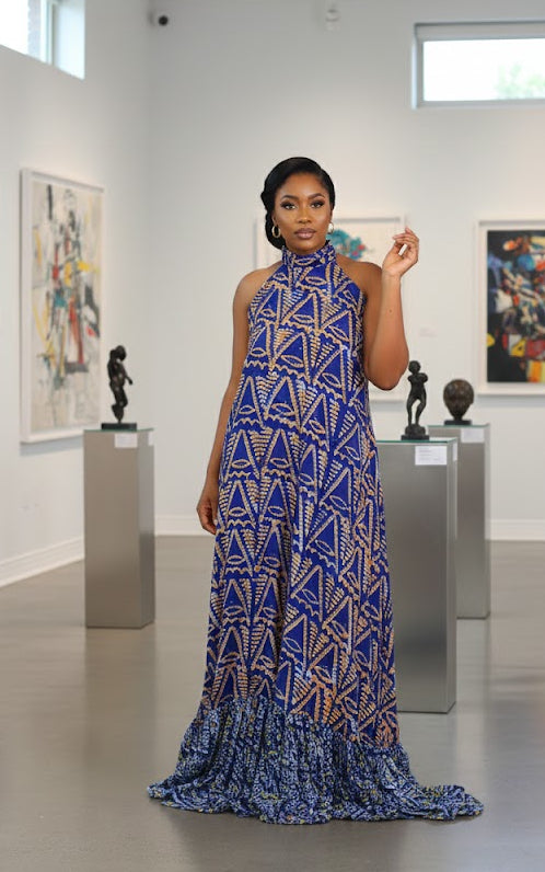 Fade adire sleeveless women’s maxi dress (Blue)