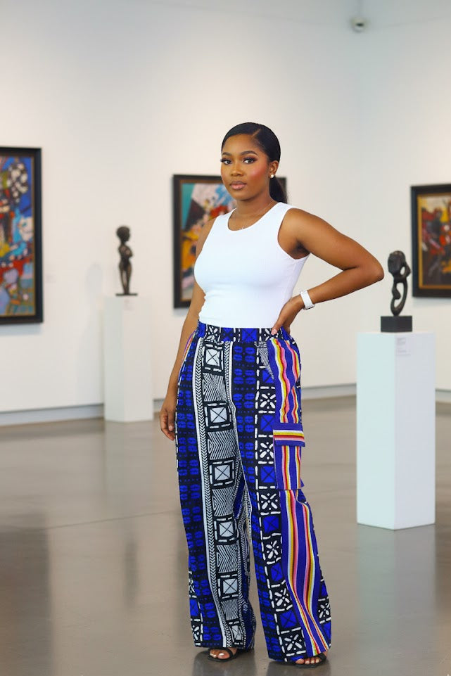 Faderera African print and aso oke baggy maxi pants (Blue)