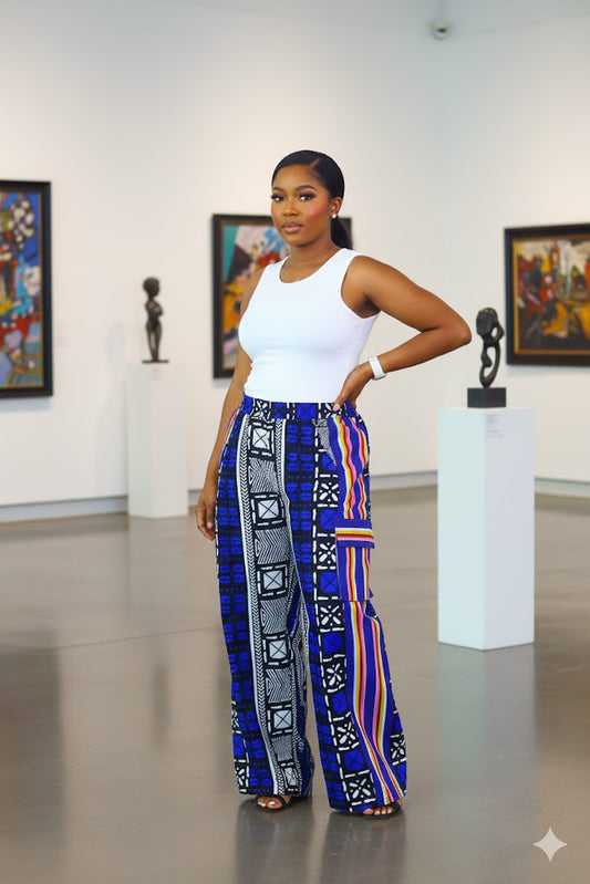 Faderera African print and aso oke baggy maxi pants (Blue)