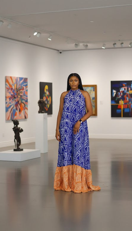 Fade adire sleeveless women’s maxi dress