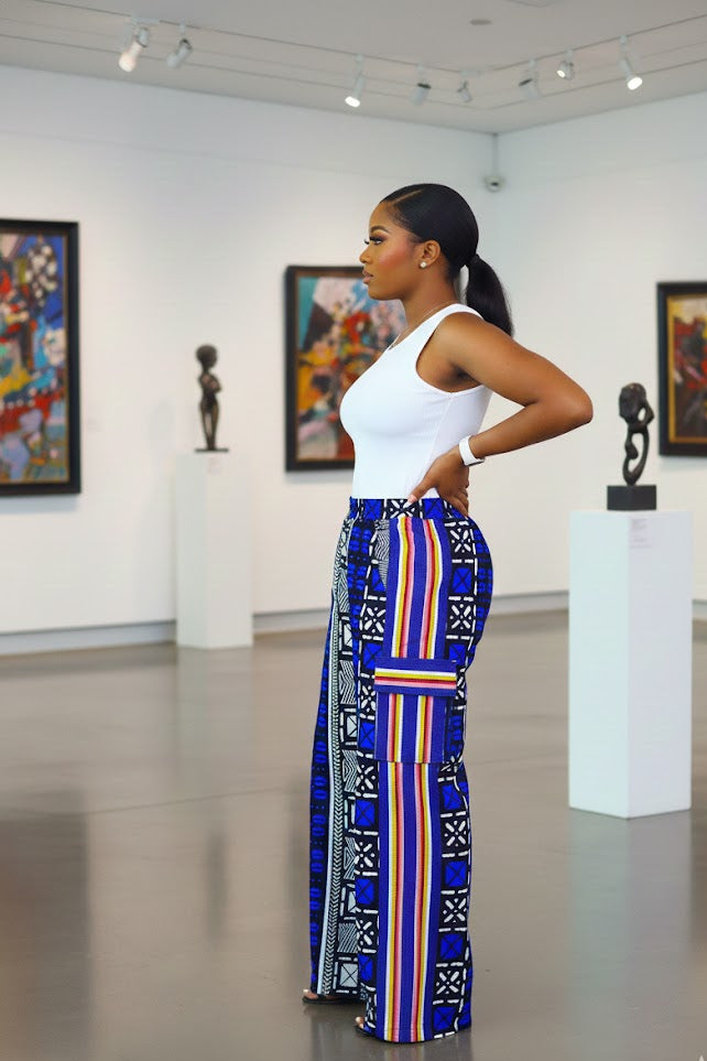 Faderera African print and aso oke baggy maxi pants (Blue)