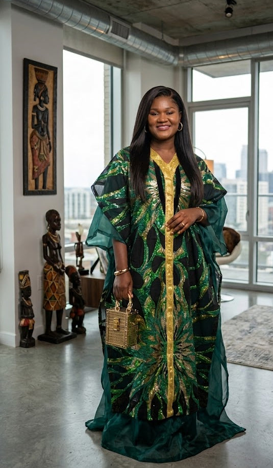 Bloom Grace Emerald Green Boubou Dress  Oriirewa
